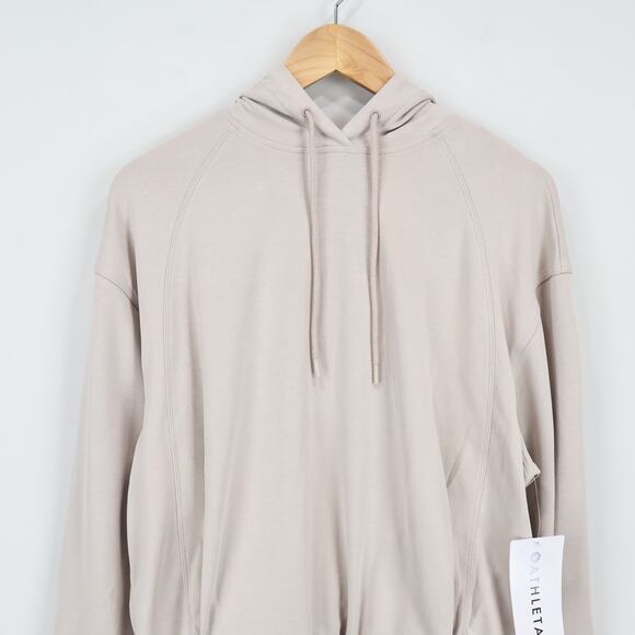 NWT Athleta Seasoft Bubble Hem Stretch Relaxed Fit Hoodie In Abalone Tan Small - Picture 6 of 10